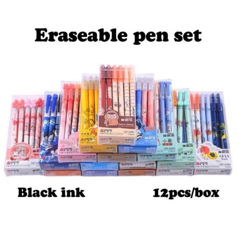 

(12pc) pen gel bisa dihapus / pulpen erasable / bolpen hapus lucu fancy ODEMEI