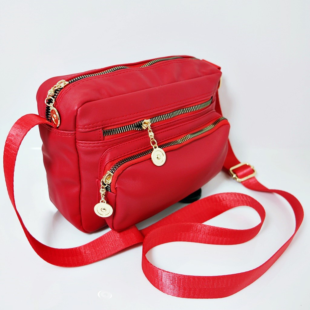 Akaci Tas Selempang 3 ruang nilon super 04-6131 Sling Bag Wanita Murah Kekinian