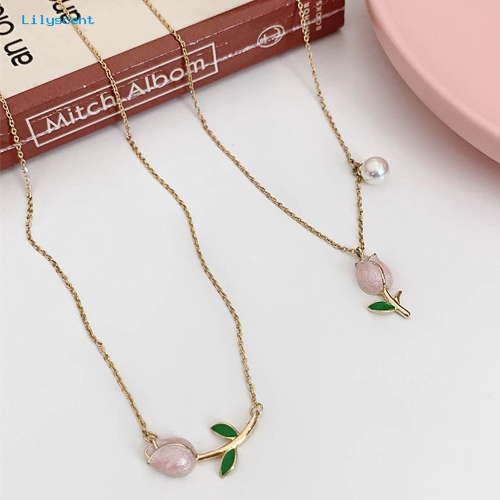 [LS] Kalung Rantai Manis Elegan Hadiah Anniversary Gaya Perancis Vintage Tulip Mutiara Imitasi Liontin Kalung Perhiasan Aksesori