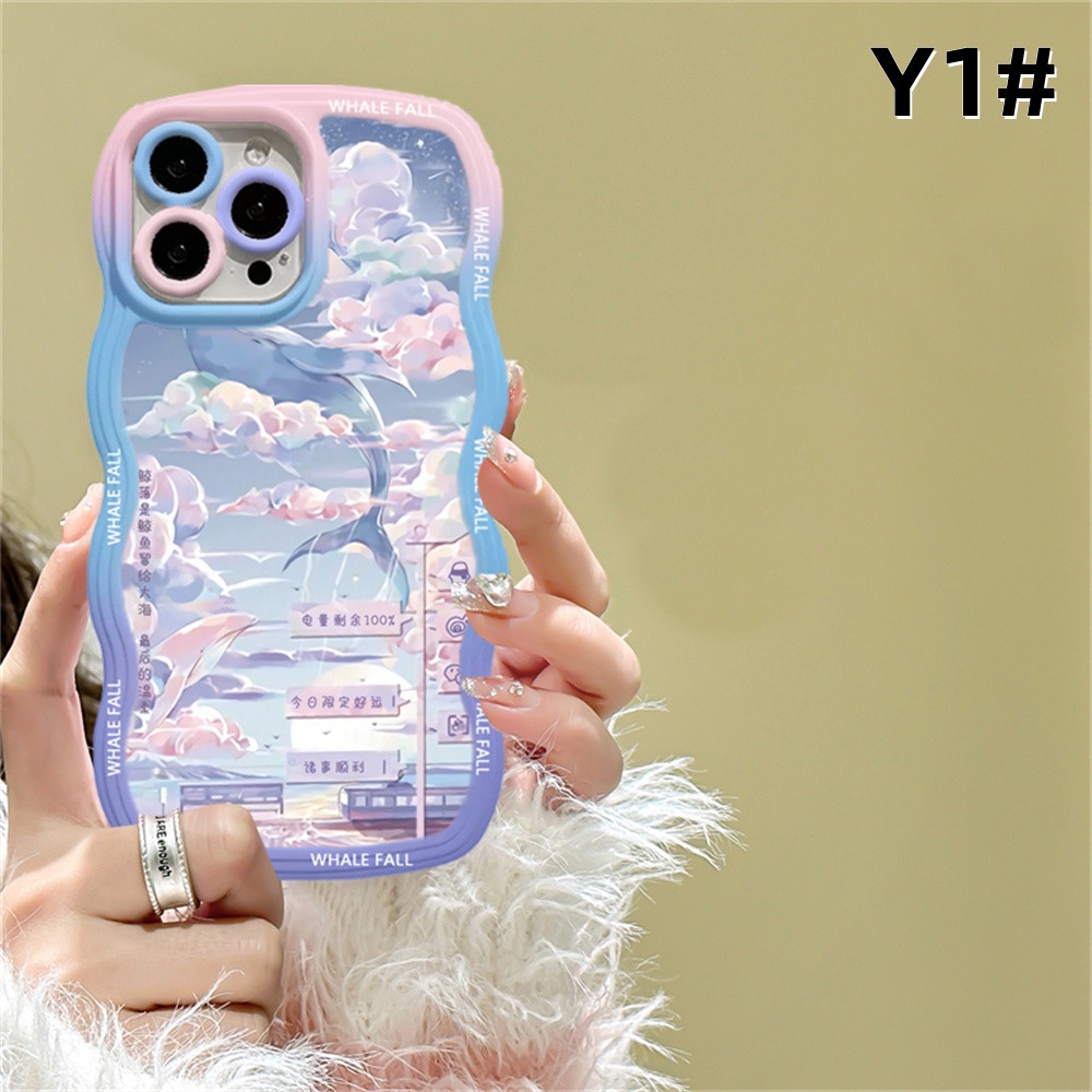 Redmi Note 11S 11 Pro Redmi 10C 10A 9A Note10 5G Note 10S 9C 9T Note9 Note8 Poco X3 Pro NFC Lukisan Minyak Motif Bunga Kelinci Paus Ilustrasi Wave Edge TPU Phone Case Cover DGX