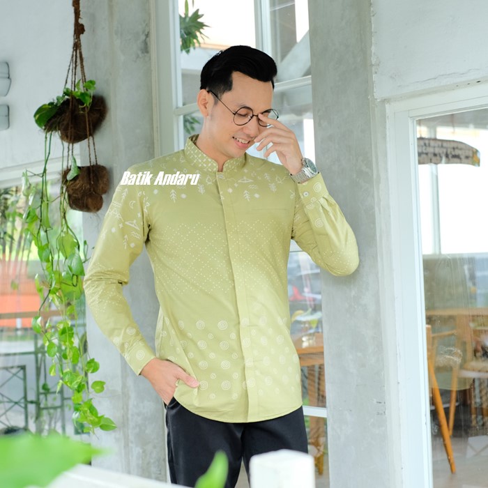 Baju Koko Kurta Slim Fit Lengan Panjang Modern Heem Premium Hijau Soft Kualitas Premium Bahan Katun Primisima