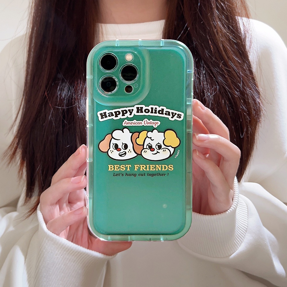 IPHONE Korea Anjing Lucu Kartun Soft Green Transparan Case Untuk Iphone14 11 12 13 PRO MAX Casing Cover Pelindung AT0013