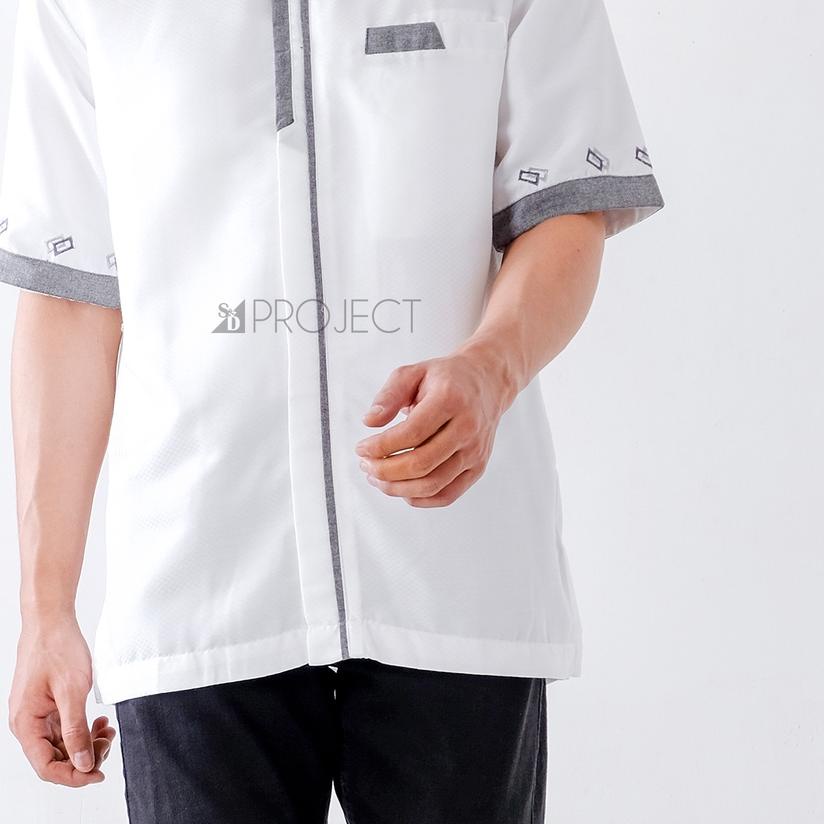 ◘ Baju Koko Poli Katun Bordir Lengan Pendek Ukuran M L XL XXL 3XL 4XL - Putih Tulang ✯