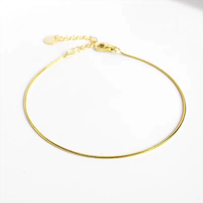 Gelang Kaki Desain Tulang Ular Bahan Titanium Steel 316l Warna Rose Gold Gaya Retro Minimalis