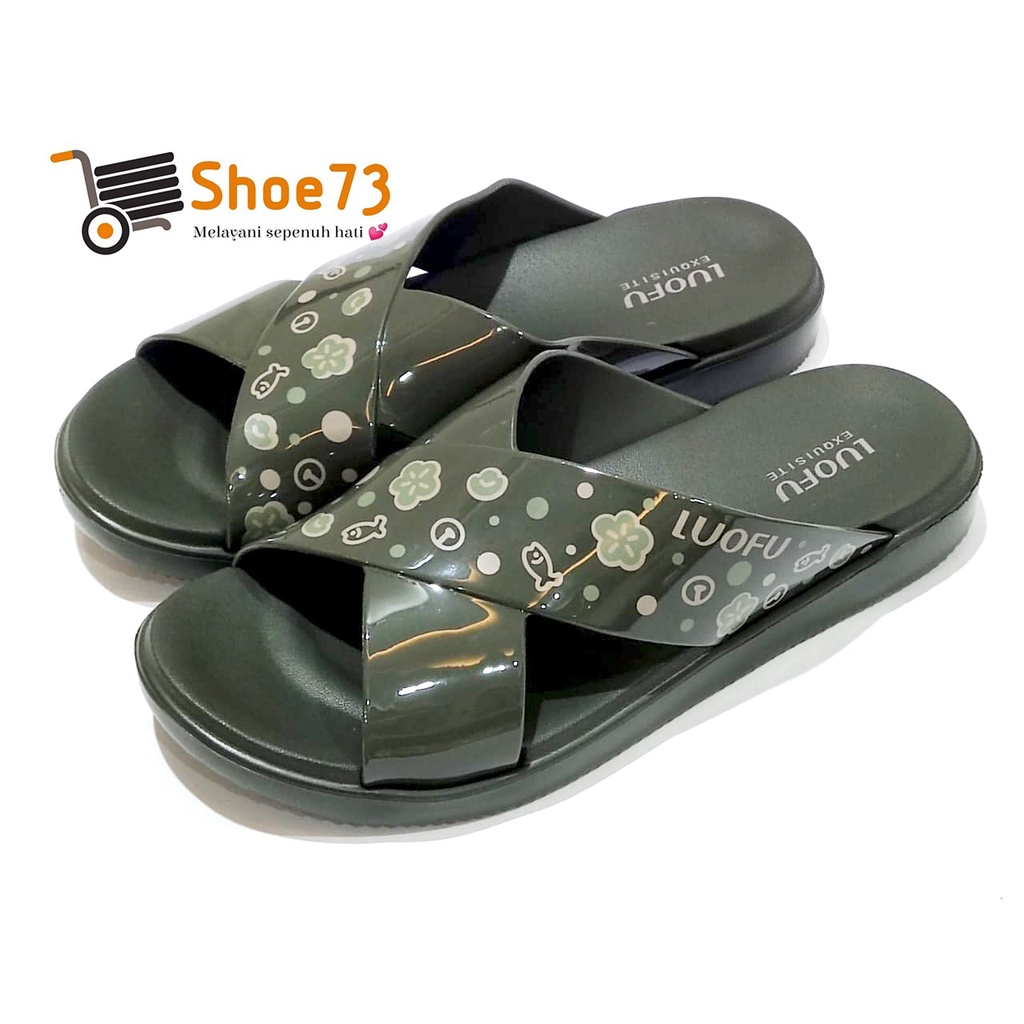 LUOFU E 7189 S-B64 SIZE 36-40 ORIGINAL l Sandal Selop silang MOTIF jelly wanita l Sendal kokop cewek impor