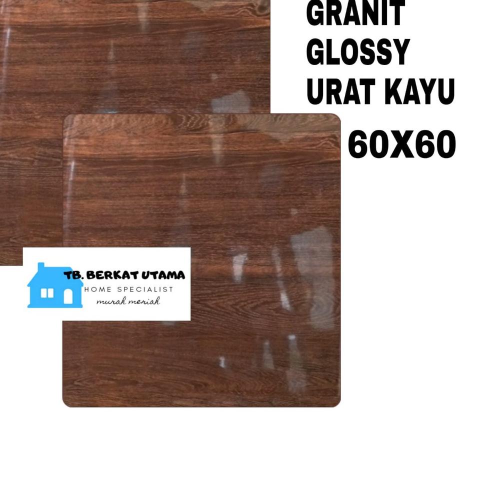 ➺ GRANIT LANTAI 60x60 GLOSSY URAT KAYU COKLAT TUA ✰