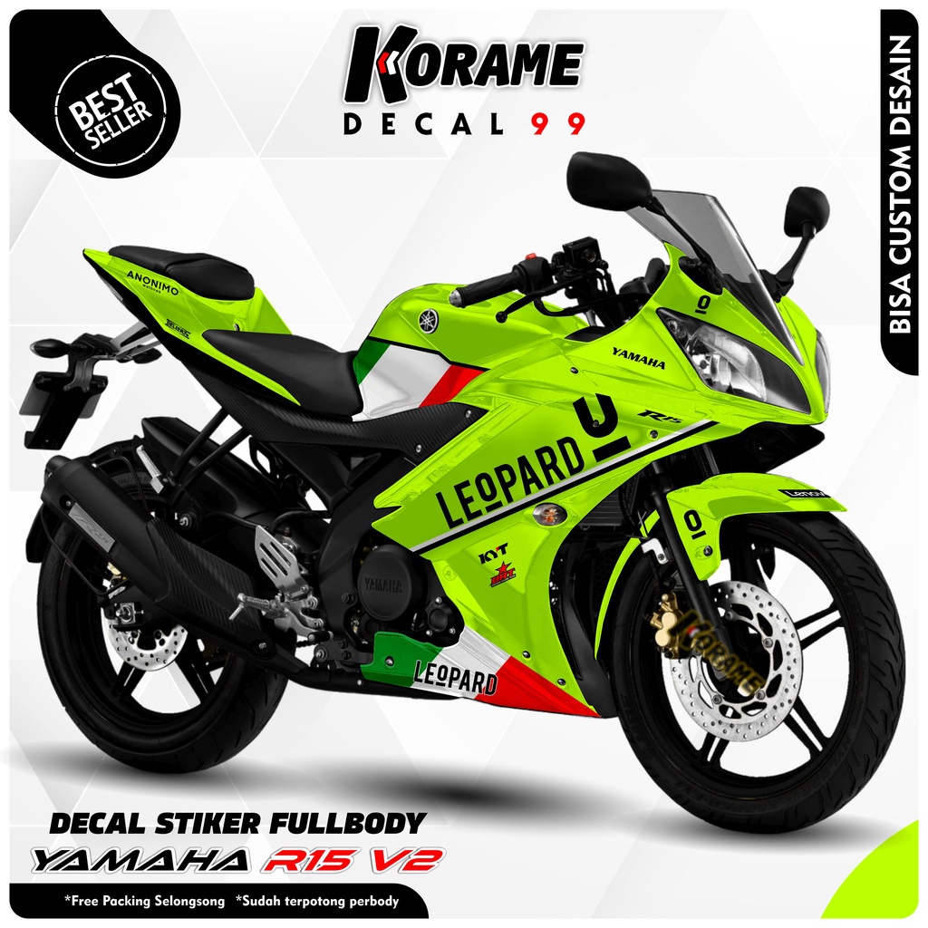 Decal Stiker Yamaha R15 V2 Motif Leopard Warna Stabilo Full Body