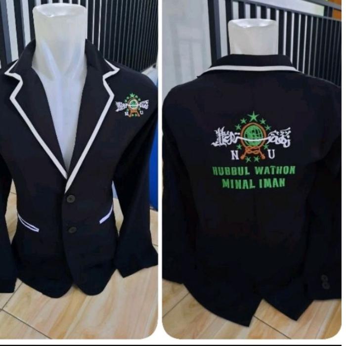 ۞ jas almamater hitam lis putih bordir logo NU ( bisa tambah nama dan logo) ♖