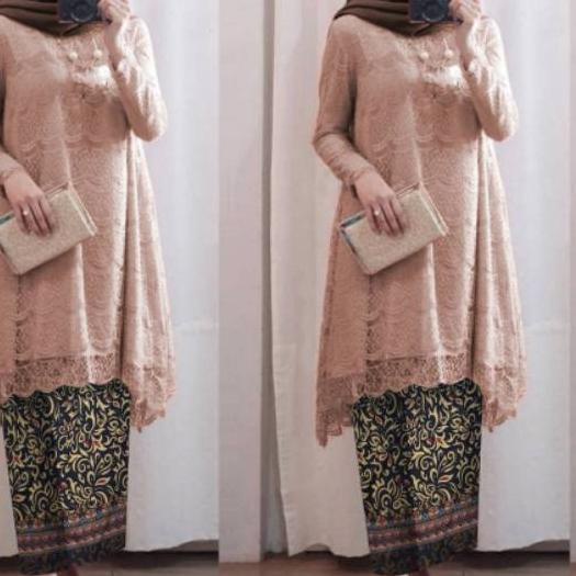 ➽ ELDE 12 - PROMO safitri set tunik LD 110cm brukat lapis furing pjg 82cm + rok batik silk ♨