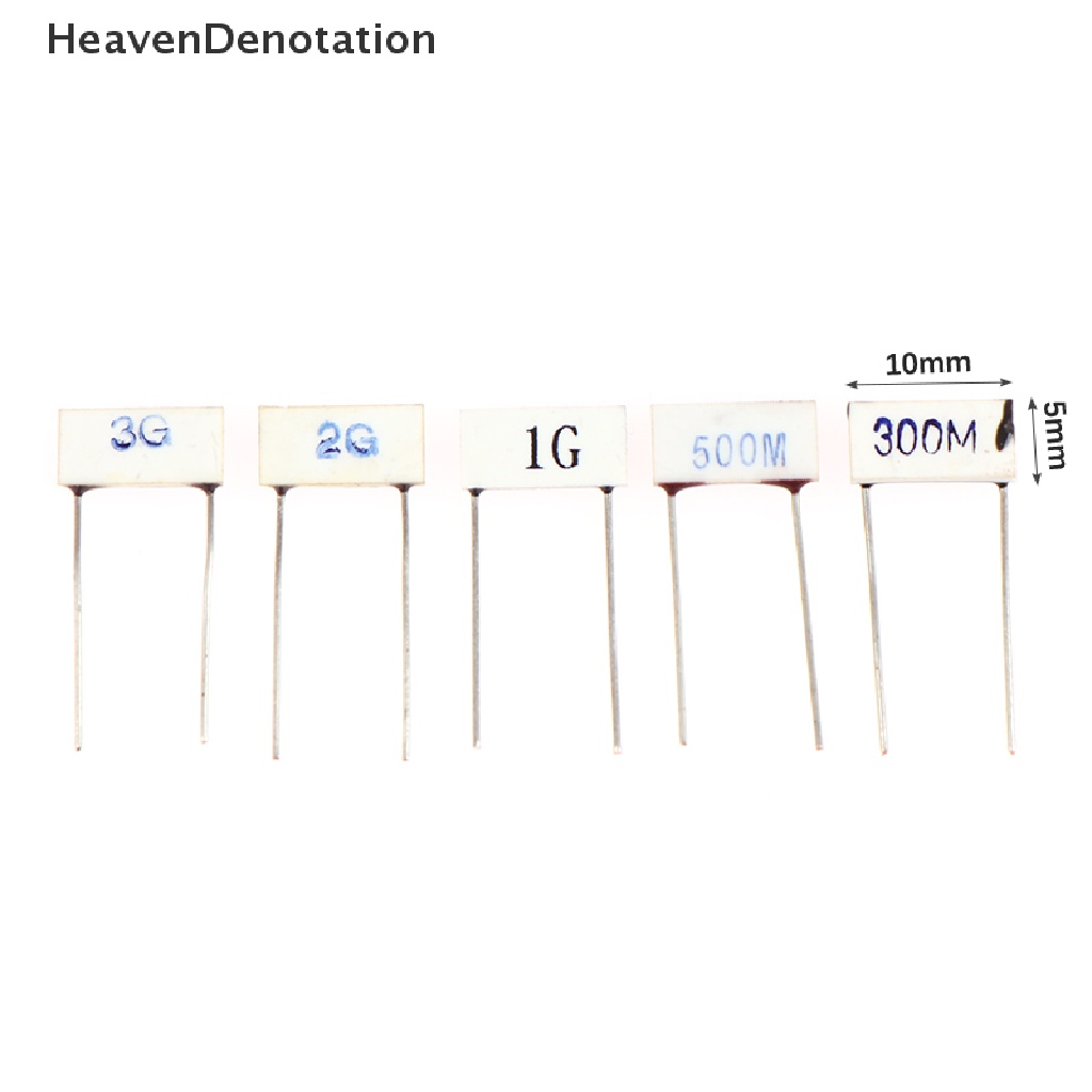 [HeavenDenotation] 2pcs/5pcs Chip Kaca Tahan Glasir 10 * 5mm 300M 500M 1G 2G 3G Ohm Resistor Tegangan Tinggi HDV