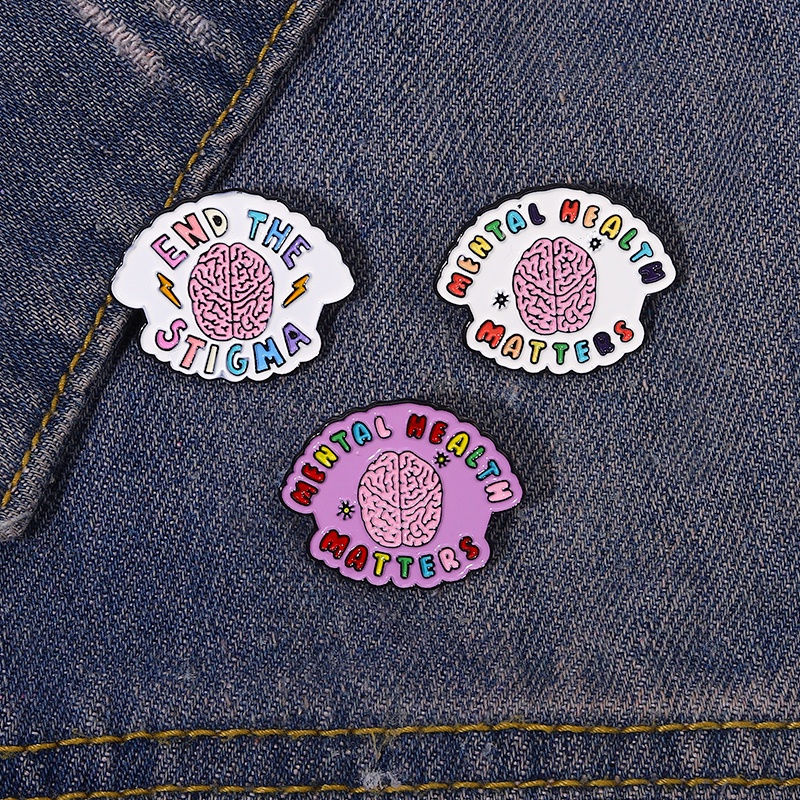 3pcs/set Pin Materi Kesehatan Mental Kartun Warna-Warni Otak Enamel Pin Quotes End The Stigma Lapel Badges Hadiah Bros Untuk Teman