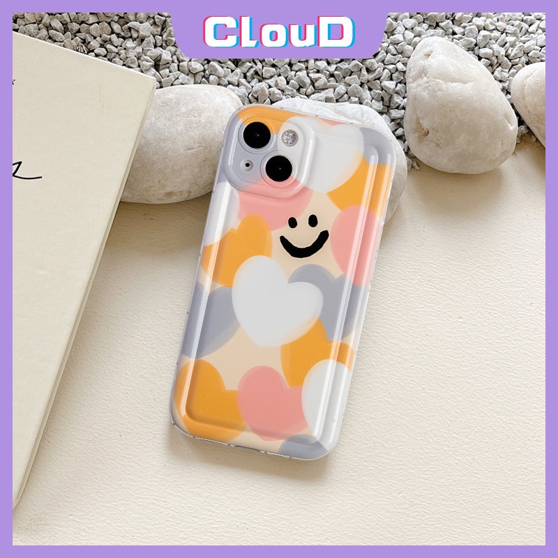 IPHONE Casing Ponsel Airbag Cinta Hati Warna-Warni Kompatibel Untuk Iphone11 14 12 13 Pro Max X XR 78 6s 6 Plus XS Max SE 2020 Kartun Smiley Lembut Tpu Pelindung Kamera Shockproof Cover