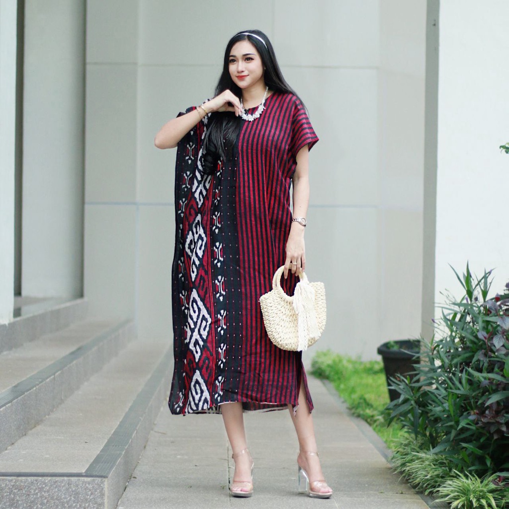 Daster Jumbo Busui Resleting Model Lowo Kalong Kelelawar Motif Lurik Mix Batik Songket  ( NEW ARIVAL )- daster bali kekinian bahan rayon adem harga promo termurah - home dress viral terbaru 2023