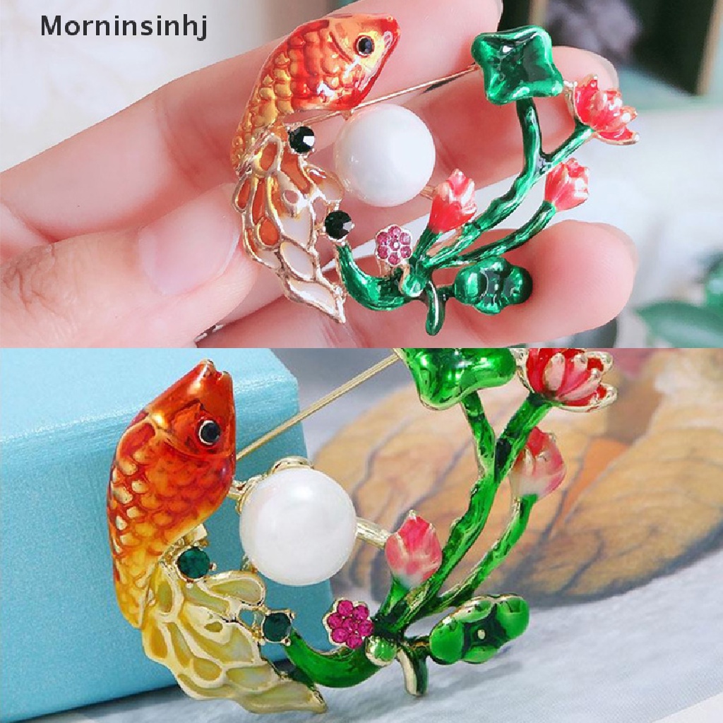 Mornin Perhiasan Bros Kristal Ikan Merah Vintage Untuk Wanita Strass Pin Dan Aksesoris id