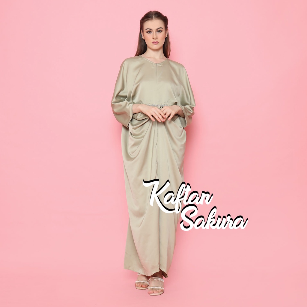 Kaftan Wanita Payet Bahan Satin Mewah Warna Navi Gamis Lebaran Terbaru Syari Kaftan Busui Navy Murah