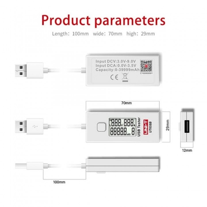 8 UNI-T UT658B - Digital LCD Portable Mini USB Tester - 9V Max