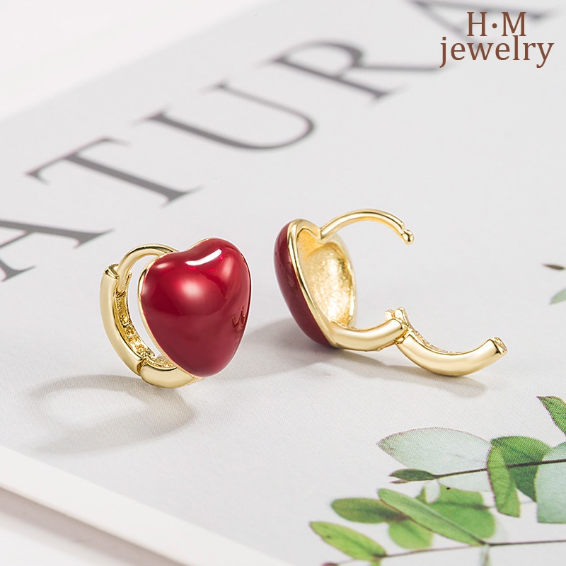 Anting Vintage Hati Merah2023Anting Baru High Sense