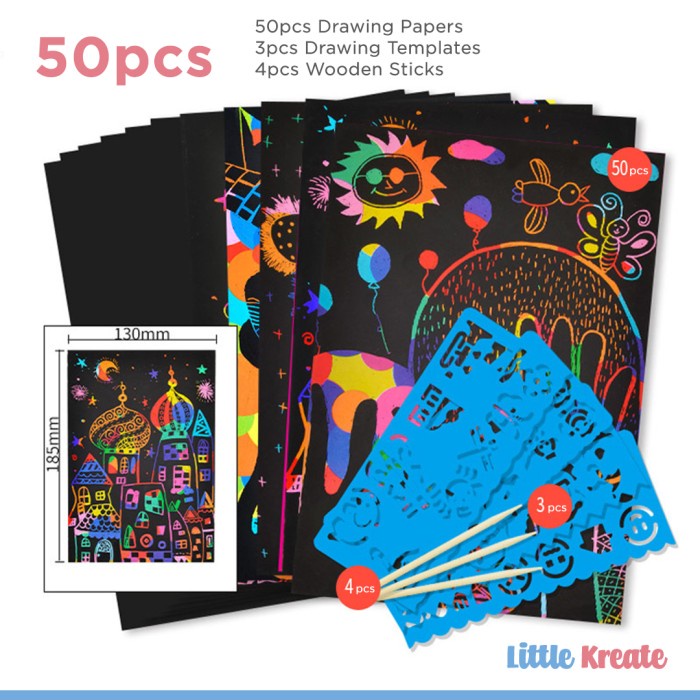 

DISKON SHOPEE/ DISKON CERIA/ Rainbow Scratch Art Card / Buku Gambar Sketch & Scratch Note Book - Set 50 lembar