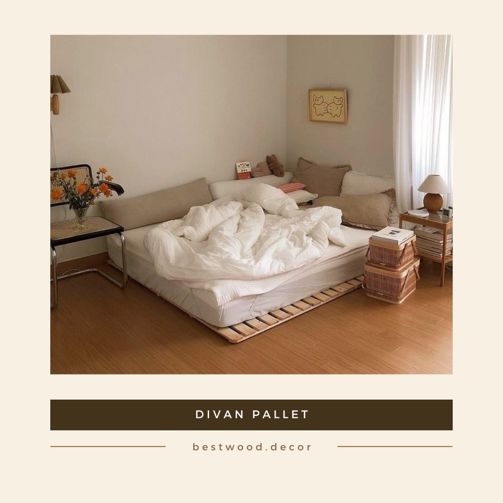 Dipan tempat tidur kayu pallet/ Dipan pallet / alas tempat tidur aesthetic kayu Queen dan King size