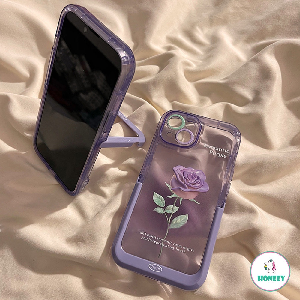 IPHONE Ins Ungu 3D Bunga Mawar Casing Ponsel Kompatibel Untuk Iphone12 13 14 Pro Max Iphone11 Silikon Lembut Indah Ponsel Penutup Belakang Bumper Case