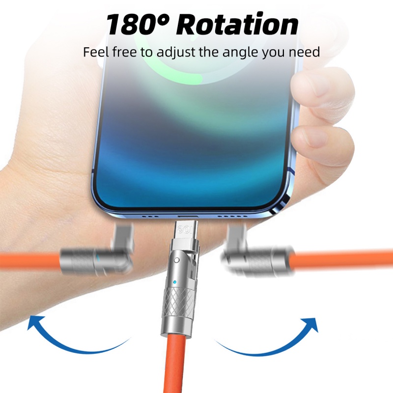 180° Rotate Type C 120w Kabel Pengisian Super Cepat Untuk Android iPhone Charging Kabel Data Kabel Siku Untuk Game