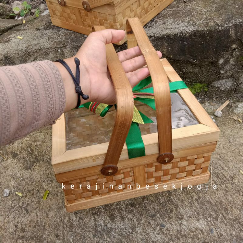 

( NATAL 2022 ) PARSEL KOTAK TUTUP MIKA PITA /hantaran makanan/hampers/bingkisan/rantang bambu/kotak bambu tenong