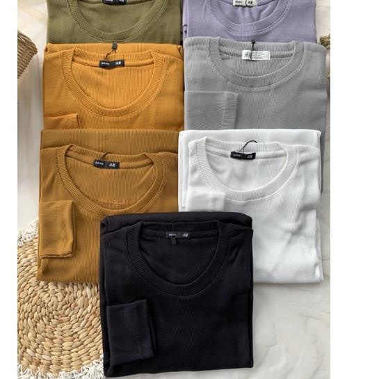 Terbaik Kaos RIB Deluxe lengan panjang wafer grosir Basic premium polos rajut knit tee ruby kallyout
