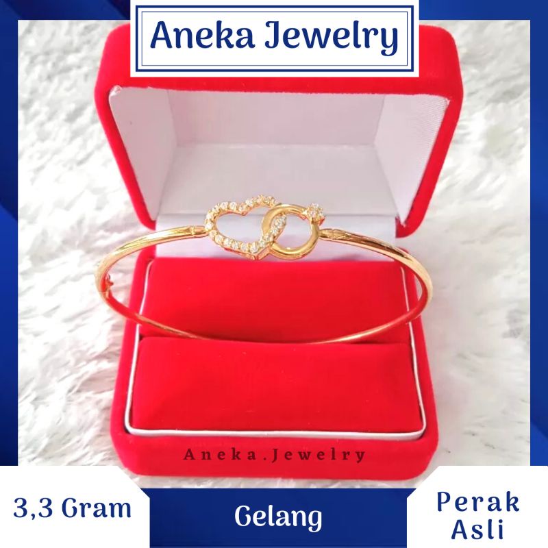 Gelang Pipa Love Mata 2, Sepuh Emas Kuning, Perak 925