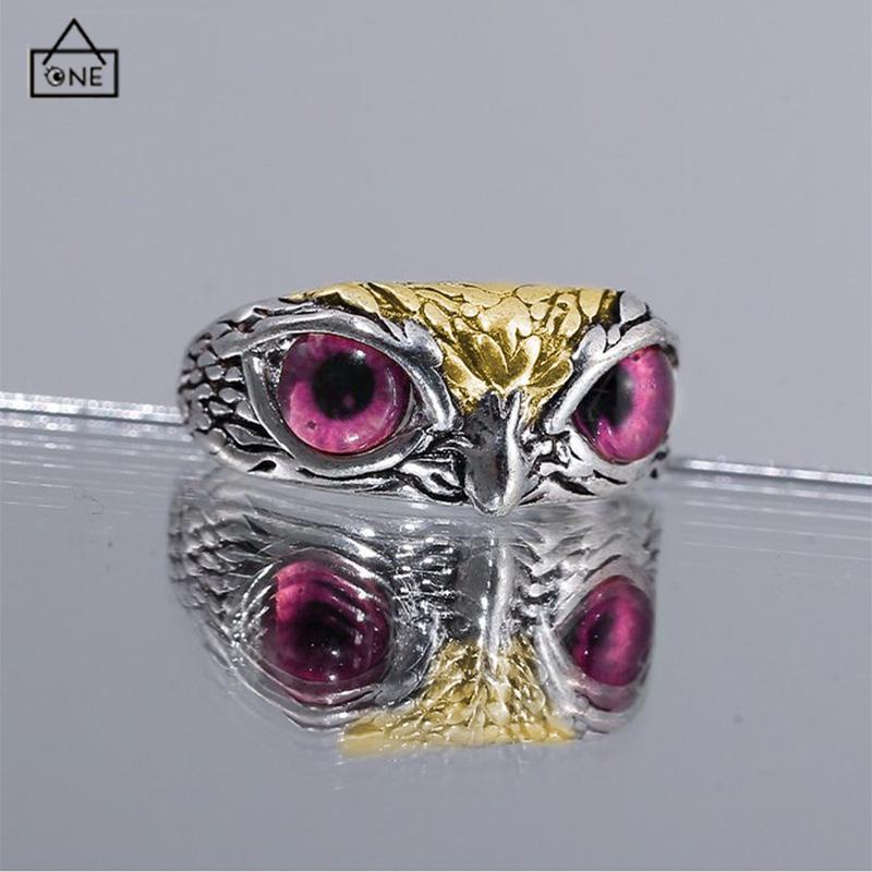 COD❤️Cincin Retro Mata Burung Hantu Kepribadian Warna Aksesoris Cincin yang Dapat Disesuaikan-A.one