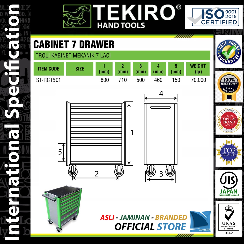 Meja Kerja Mekanik 7 Laci Meja Pukul Kapasitas Beban Max 350 kg - Mechanic Drawer 7 Row TEKIRO