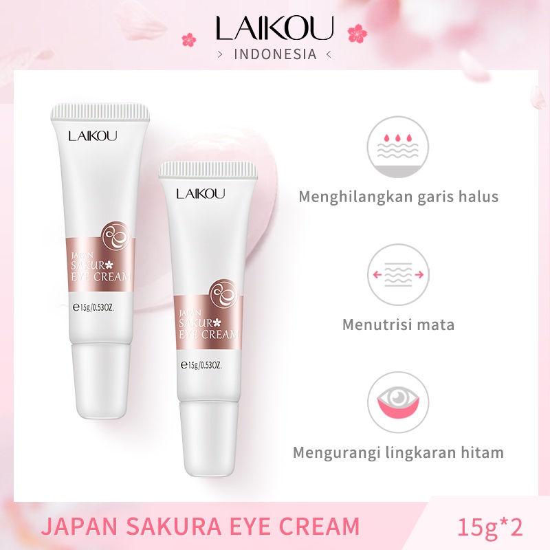 LAIKOU Sakura Eye Cream 2pcs Menghilangkan Lingkaran Hitam Memudarkan Mata Panda Mengurangi Bengkak 15g