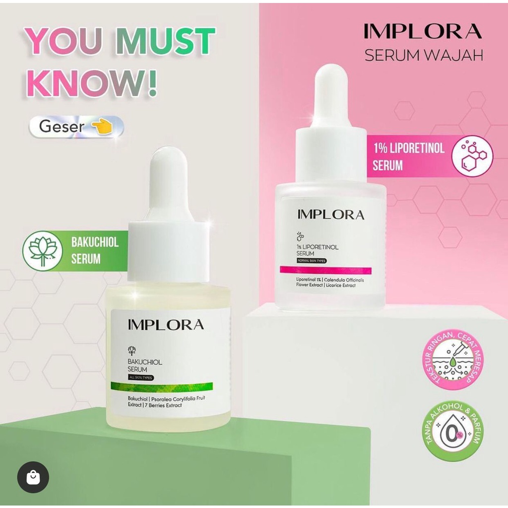 `ღ´ PHINKL `ღ´ ɪ ᴍ ᴘ ʟ ᴏ ʀ ᴀ  Implora face Serum wajah dual function retinol mencerahkan kulit mengecilkan pori jerawat