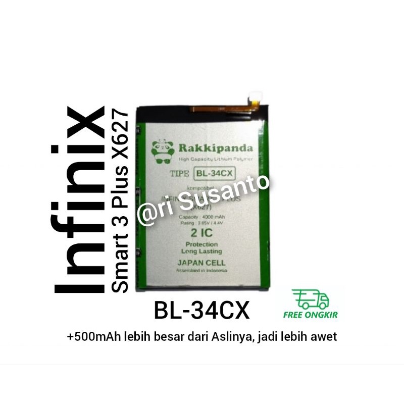 Baterai Rakkipanda BL34CX BL-34CX for Infinix Smart 3 Plus / Smart 3+ X627 Double Power 4000mAh bate