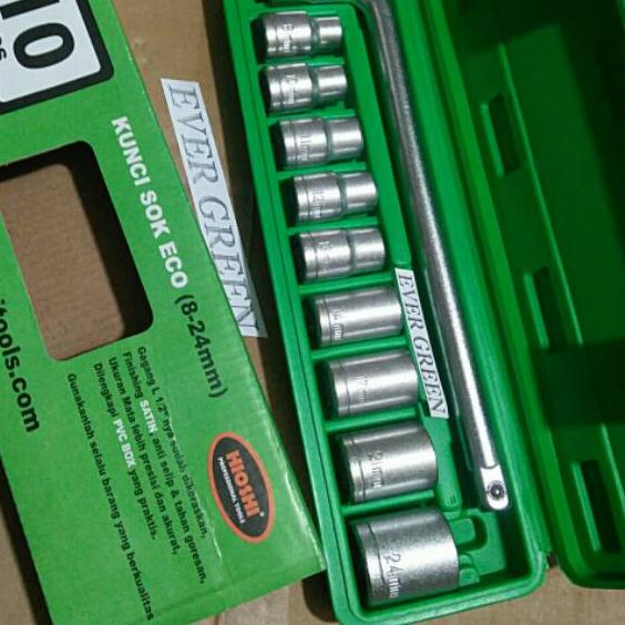 ❇ KUNCI SOK set 10 pcs Ukuran Shock 8 - 24 mm : Stang Gagang Kunci Sok L + Mata Kunci Shock 8 - 24 m