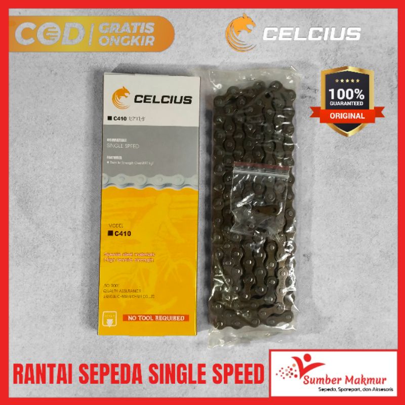 Rantai Sepeda Anak Dewasa Satu Speed Single Speed 114 L BMX MINI Lipat Merk Celcius C410 1/2 X 1/8