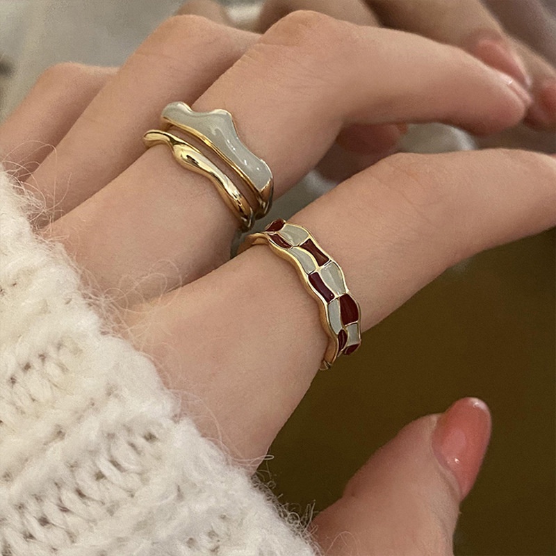 YEEZII Cincin Papan Catur Fashion Adjustable Vintage Cincin Emas Tetes Minyak Untuk Aksesoris Perhiasan Wanita