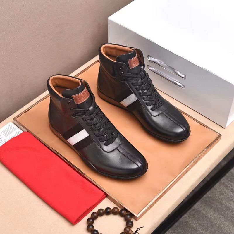 sepatu boot cowok bal ly sepatu pria sneaker high top men shoes strip mirror hitam p1shoes kulit