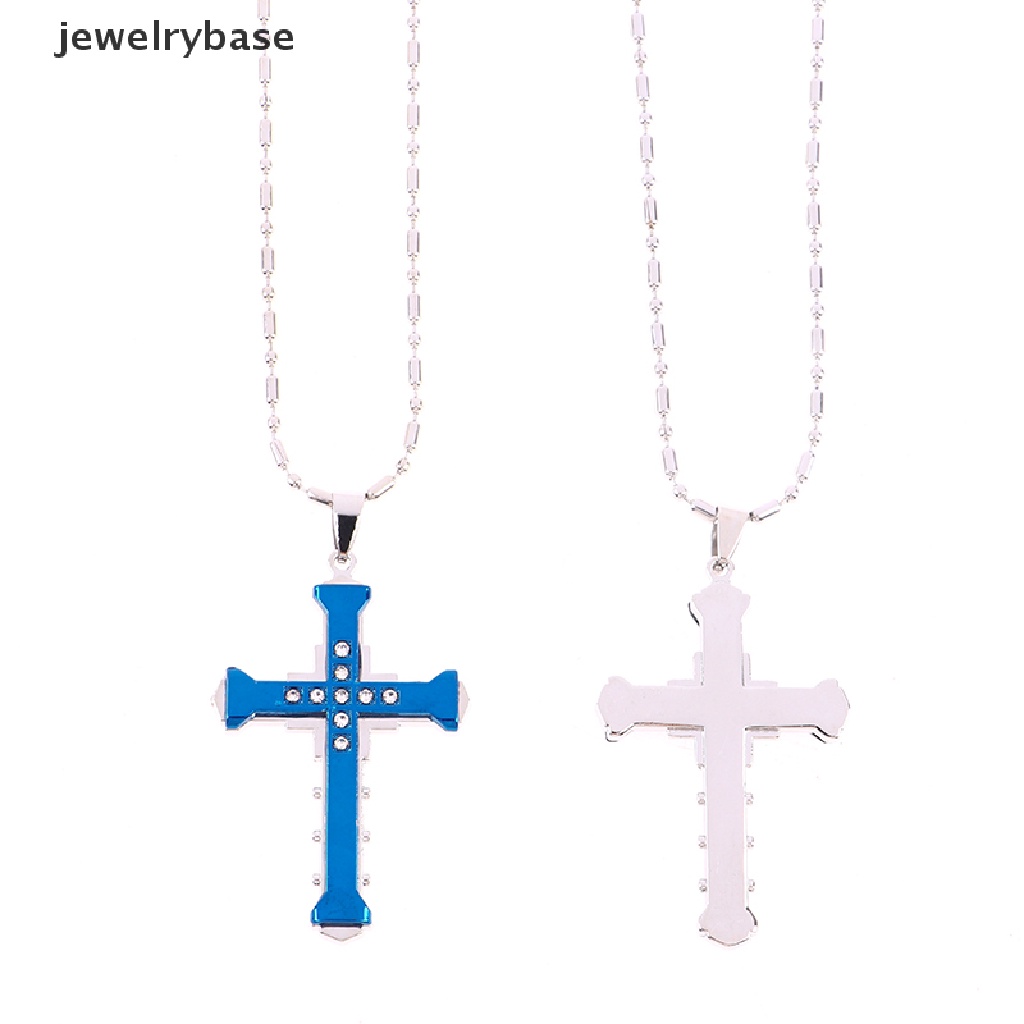 [jewelrybase] Salib Kristal Pria Yesus Liontin Salib Pendant Kalung Stainless Steel Perhiasan Butik