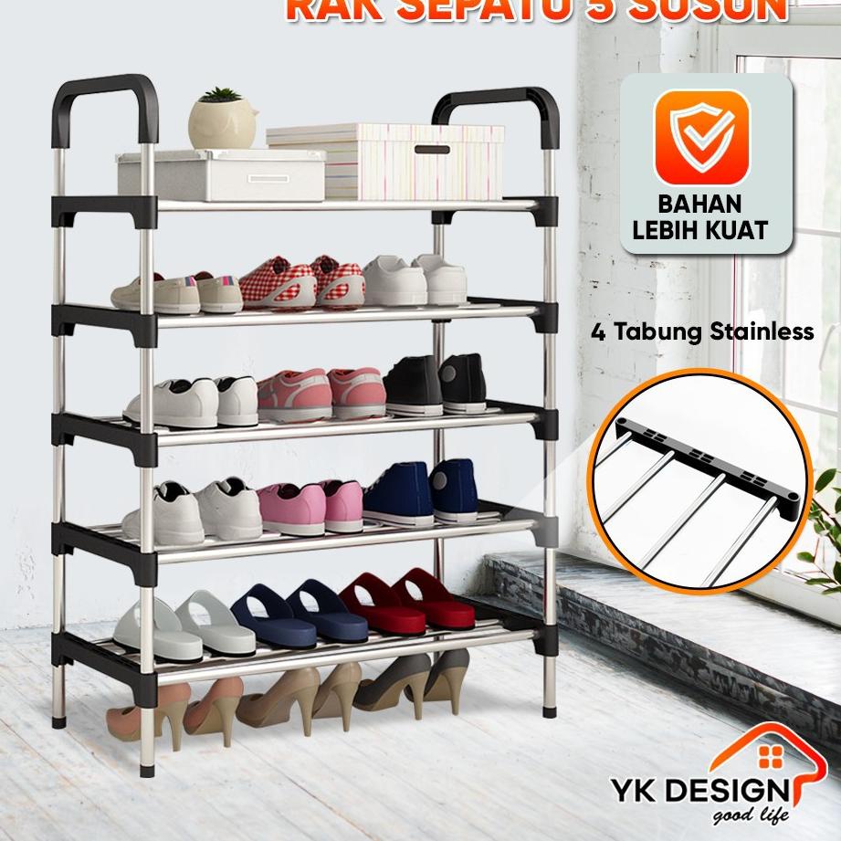 ➦ YK DESIGN YK-216 Rak Sepatu Portable 5 Tingkat Tempat Sepatu Sandal 5 Susun Rangka Besi & Plastik 