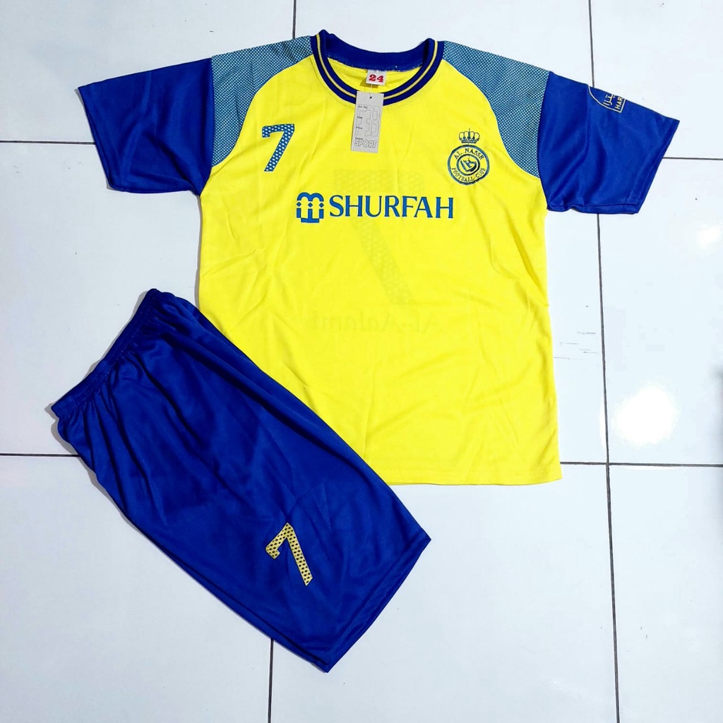 setelan baju bola ronaldo al nasrr shurfah usia 5-12thn bisa sablon nama