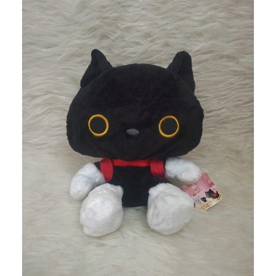 San-X Kutusita Nyanko with Backpack Plush - Boneka Black Cat Kutusita