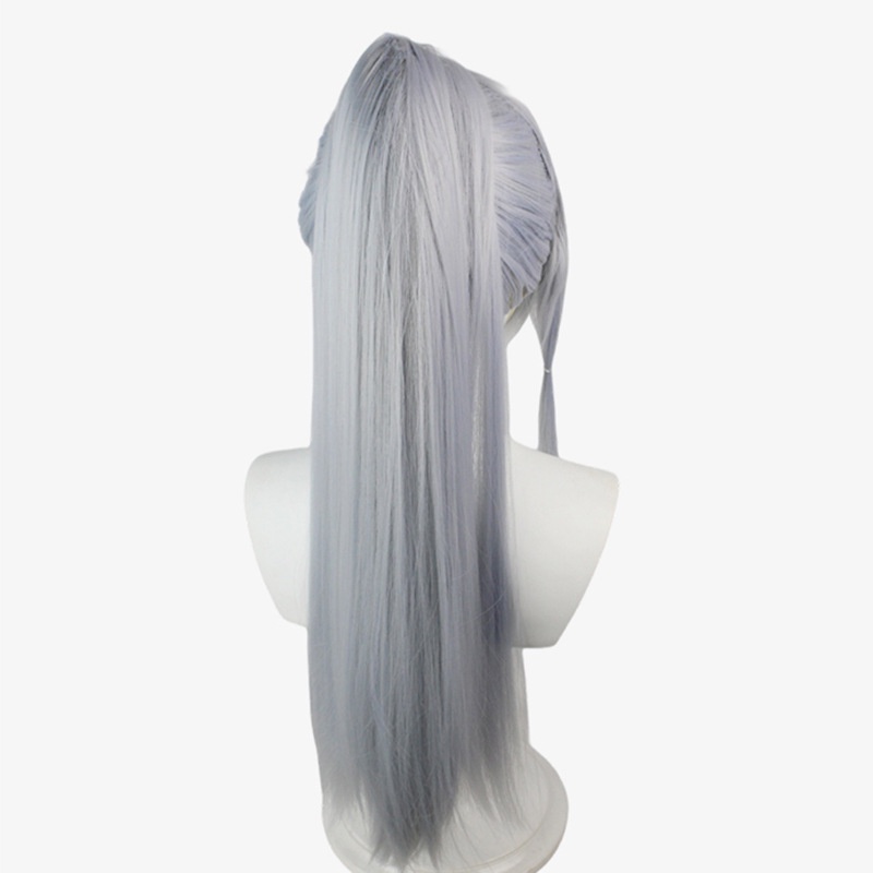 Genshin Impact Kamiri Ayahua COS Wig Styling Karakter Style Light Silver Single Ponytail cosplay Rambut Panjang