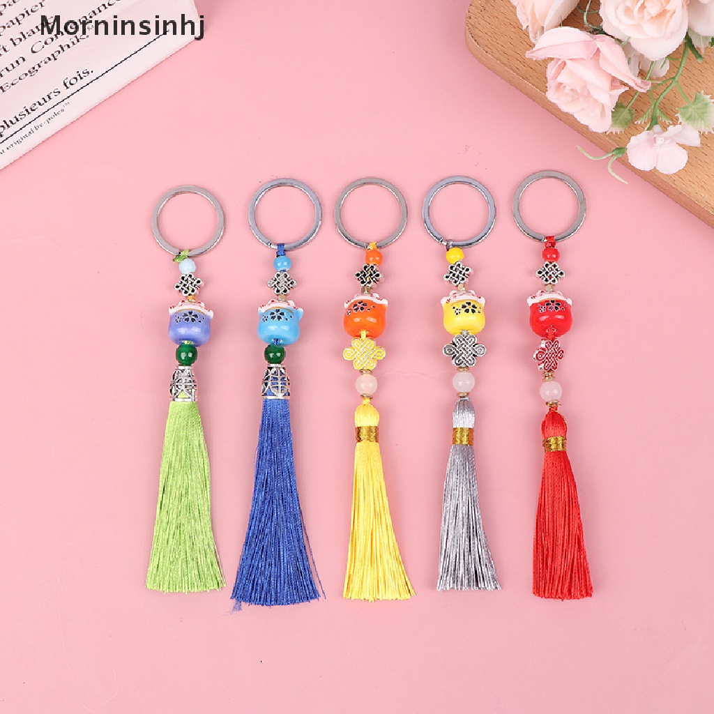 Mornin Kartun Kucing Beruntung Liontin Gantungan Kunci Handmade Cina Simpul Tenun Key Chains id