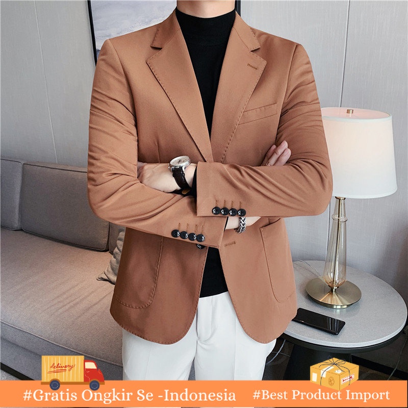Jas Kantor Pria   Double Celah Dua Tombol Jas  Korea Slim Fit Jas Kecil  Import Berkualitas