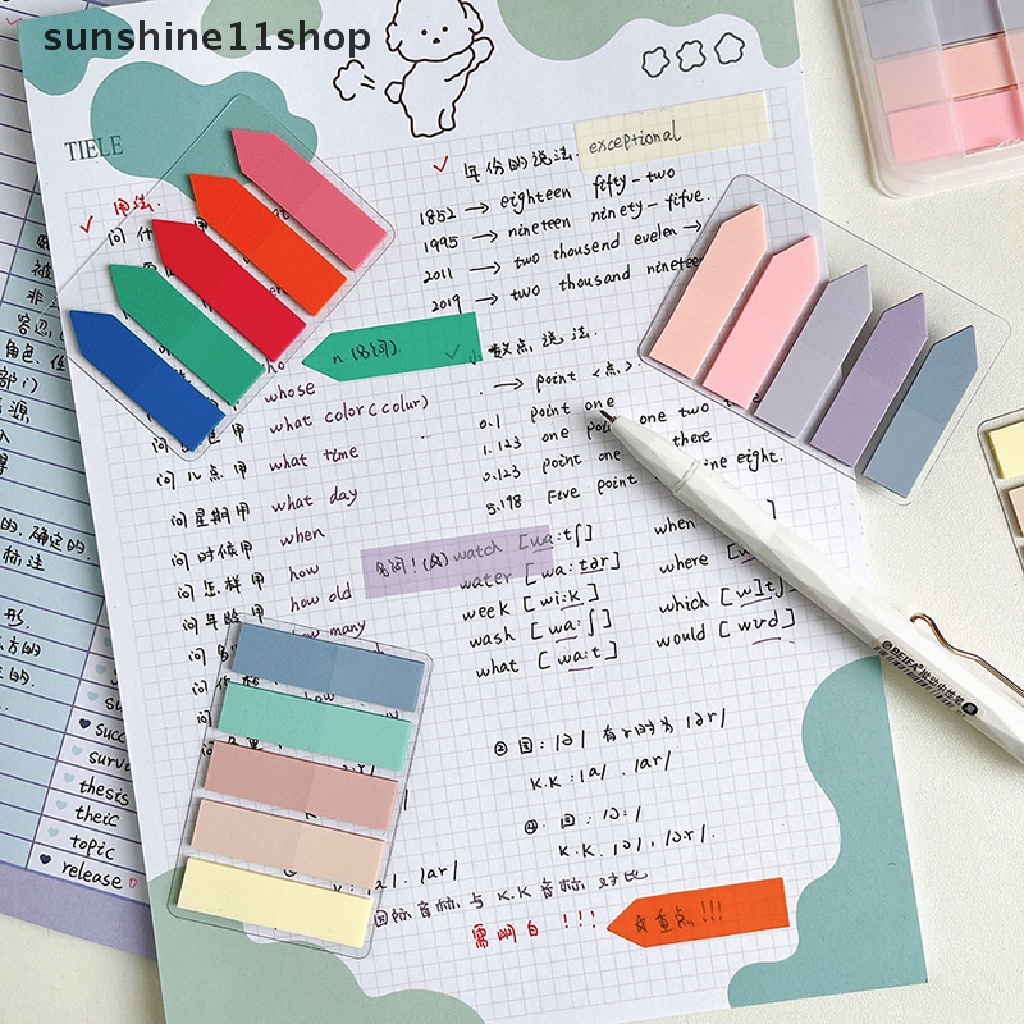 Sho 1Set Vintage Morandi Warna Transparan Sticky Notes Paster Stiker Kreatif PET Notepad Indeks Bendera Titik Kunci Label Bookmark Alat Tulis N