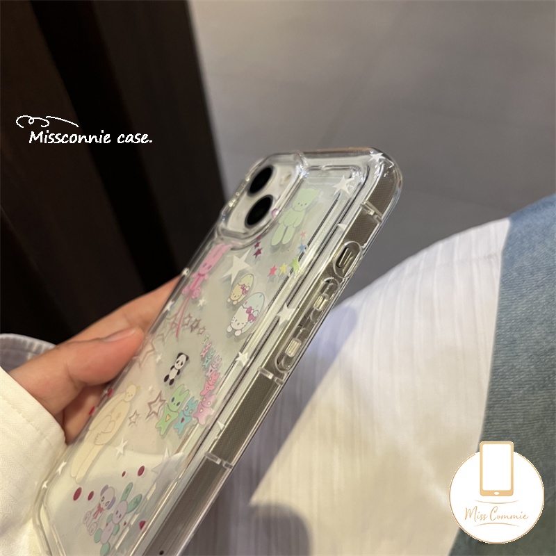 Casing Ponsel Kucing Kartun Kompatibel Untuk iPhone 7Plus 11 13 14 12 Pro Max XR 7 8 6s 6 Plus X XS Max SE 2020 Ins Korea Lucu Beruang Bintang Airbag Shockproof Bening Lembut Tpu Cover