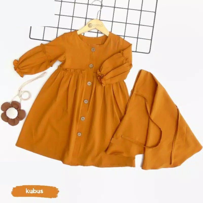 GAMIS ANAK ZARINA  USIA 1-10 TAHUN WARNA KUNING MUSTARD LARIS DRESS GRATIS JILBAB BUSANA MUSLIM MURA