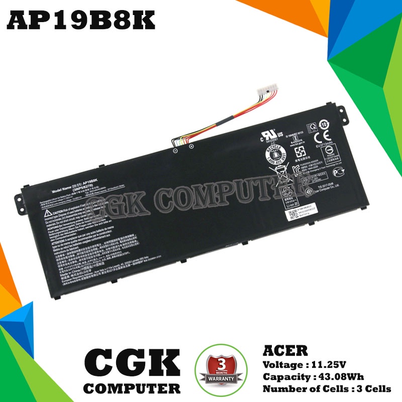Baterai Laptop for Acer Aspire 3 A315-58 43.08WH Original AP19B8K