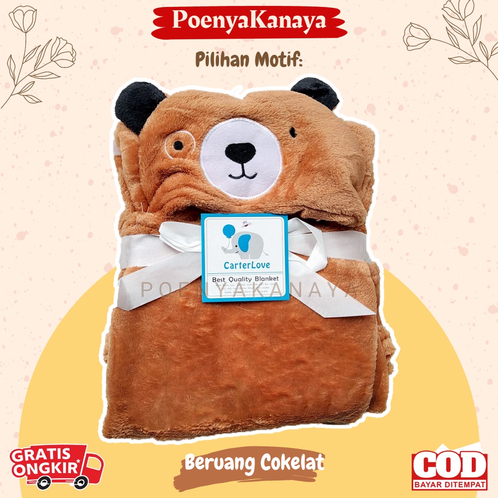 Selimut Topi Bayi Karakter Animal 3D Fleece Carter Love AK36