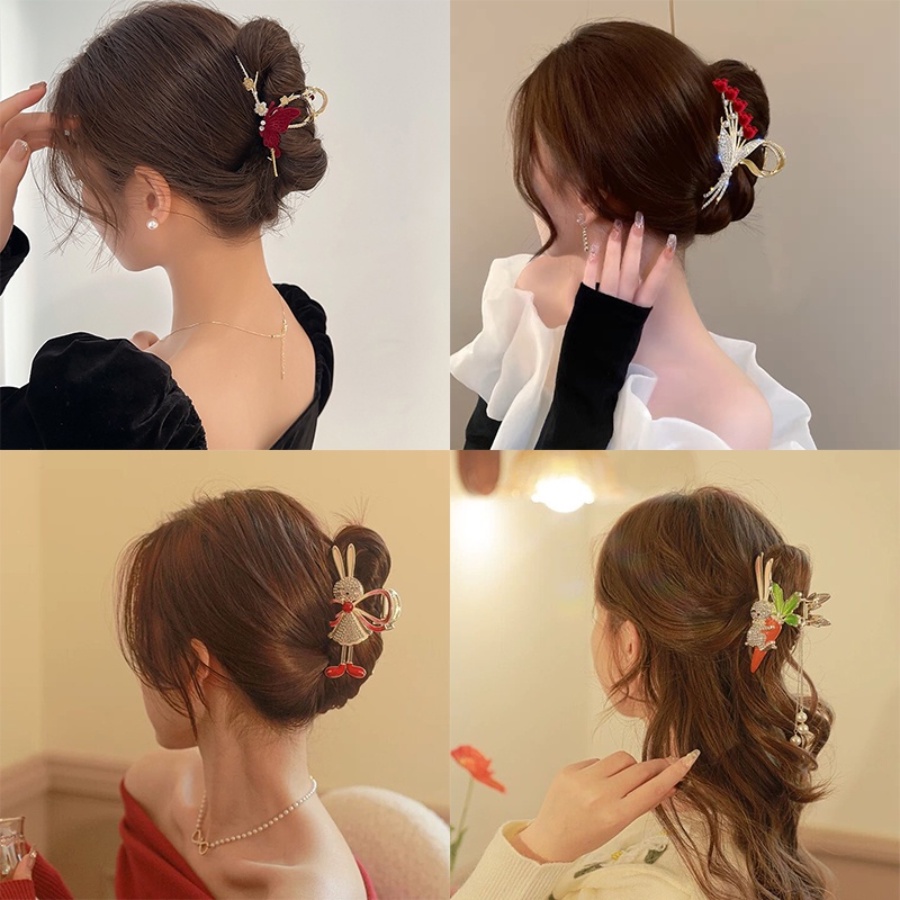 Korea Logam Berlian Imitasi Mutiara Rambut Klip Kristal Rumbai Rantai Bunga Jepit Rambut Hair Claw Woman Fashion Aksesoris Rambut